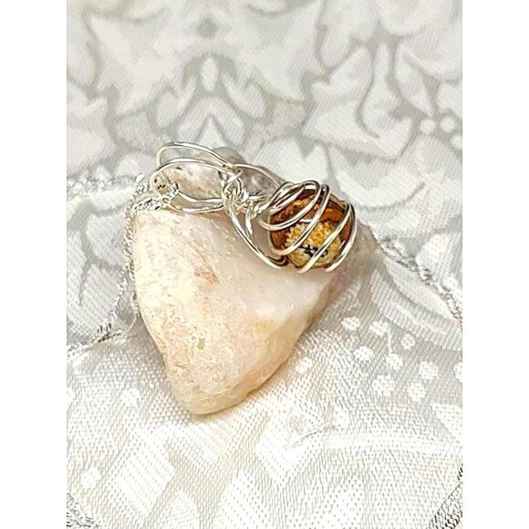 JASPER STONE WIRE WRAPPED PENDANT ON SILVER PLATED CHAIN - Picture 5 of 10